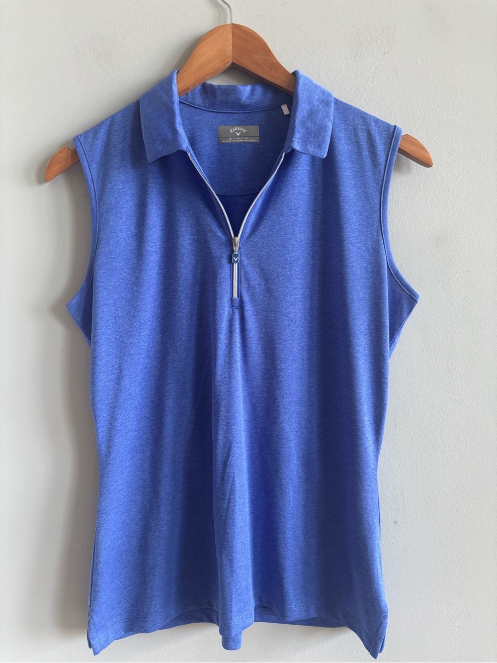 Callaway Women's Quarter-Zip Sleeveless Heather Golf Polo Shirt Blue Medium M